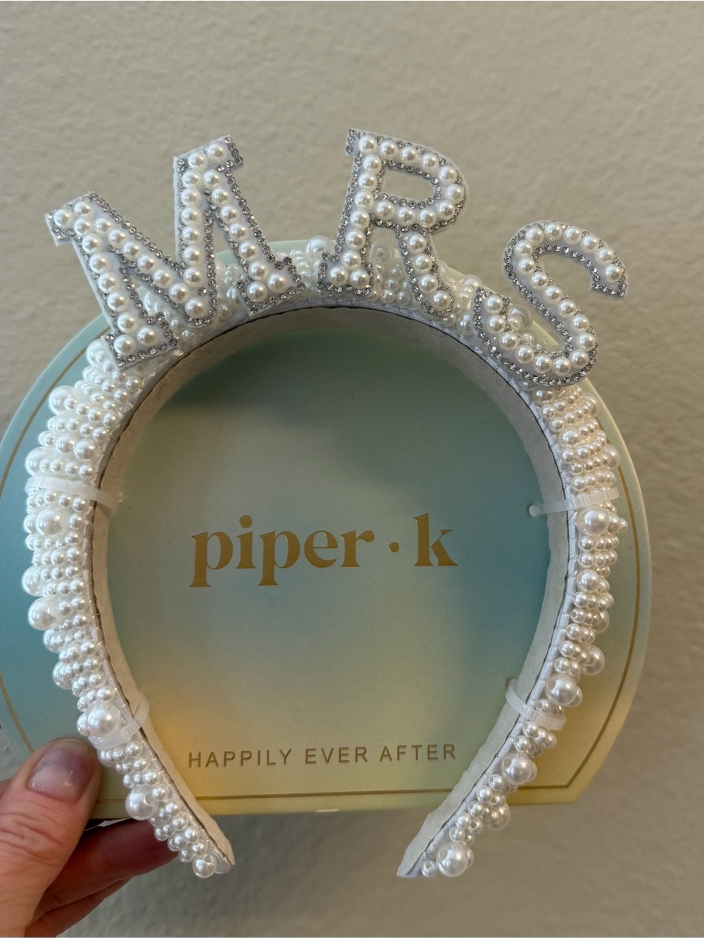 NEW Piper.K "MRS" White Pearl Wedding Rhinestone Headband Bachelorette Party
